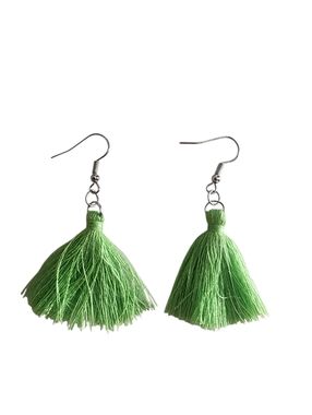 (4)Green Thread Tassel Drop Earrings